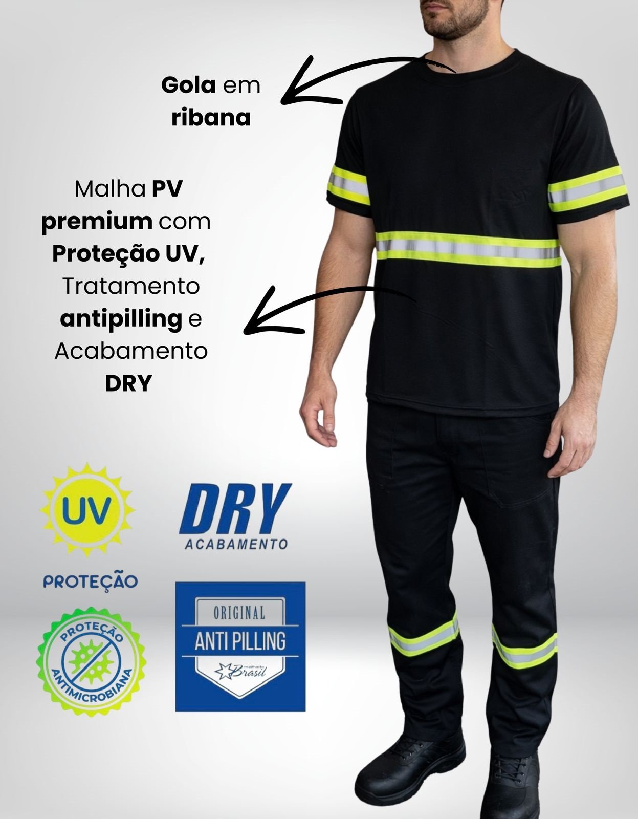 Conjunto Uniforme Operacional Calca de Brim Camiseta PV Manga Curta com Faixa Refletiva 5