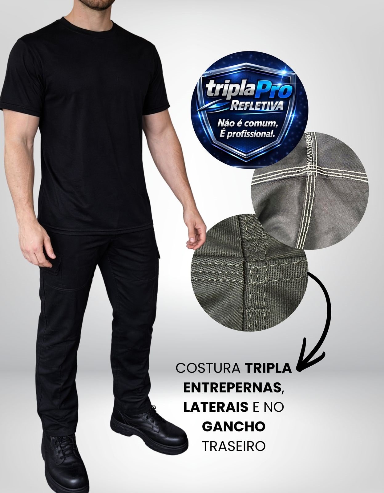 Conjunto Uniforme Operacional Calca de Brim Camiseta PV Manga Curta sem Faixa Refletiva 4