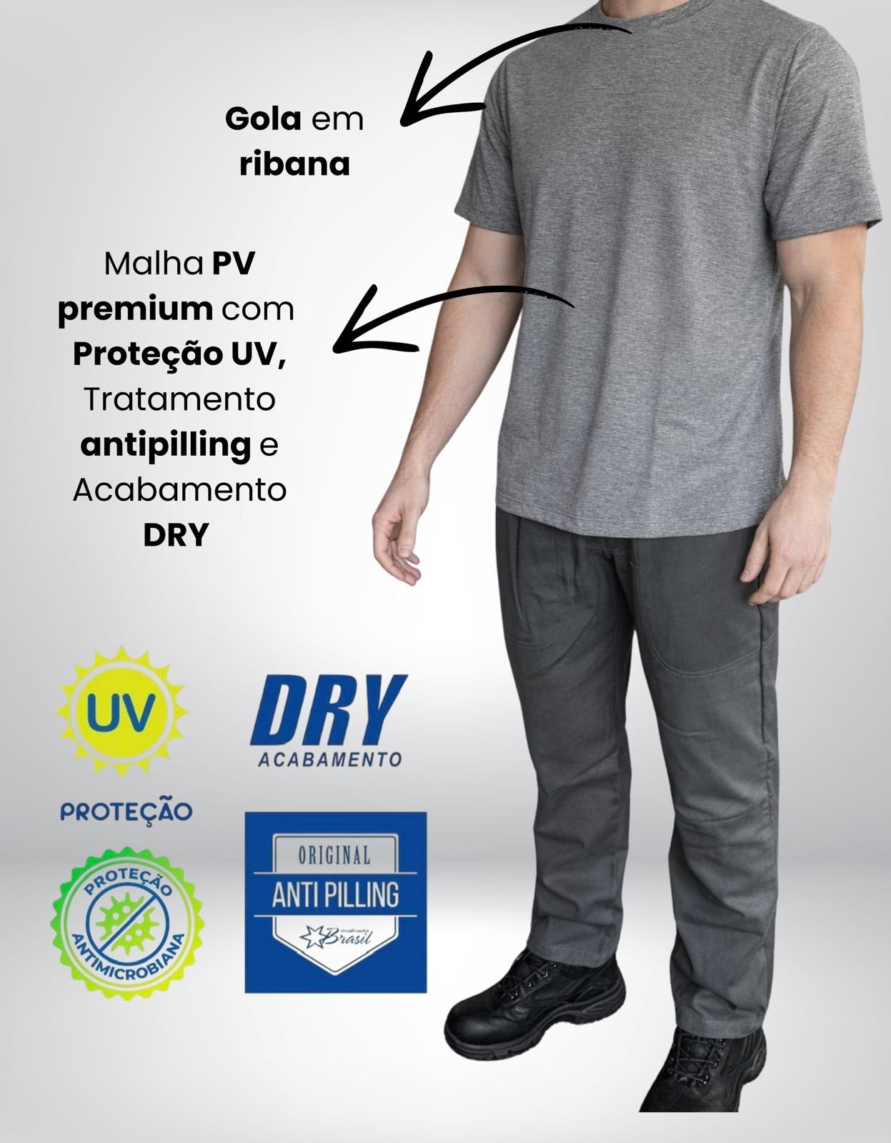 Conjunto Uniforme Operacional Calca de Brim Camiseta PV Manga Curta sem Faixa Refletiva 5