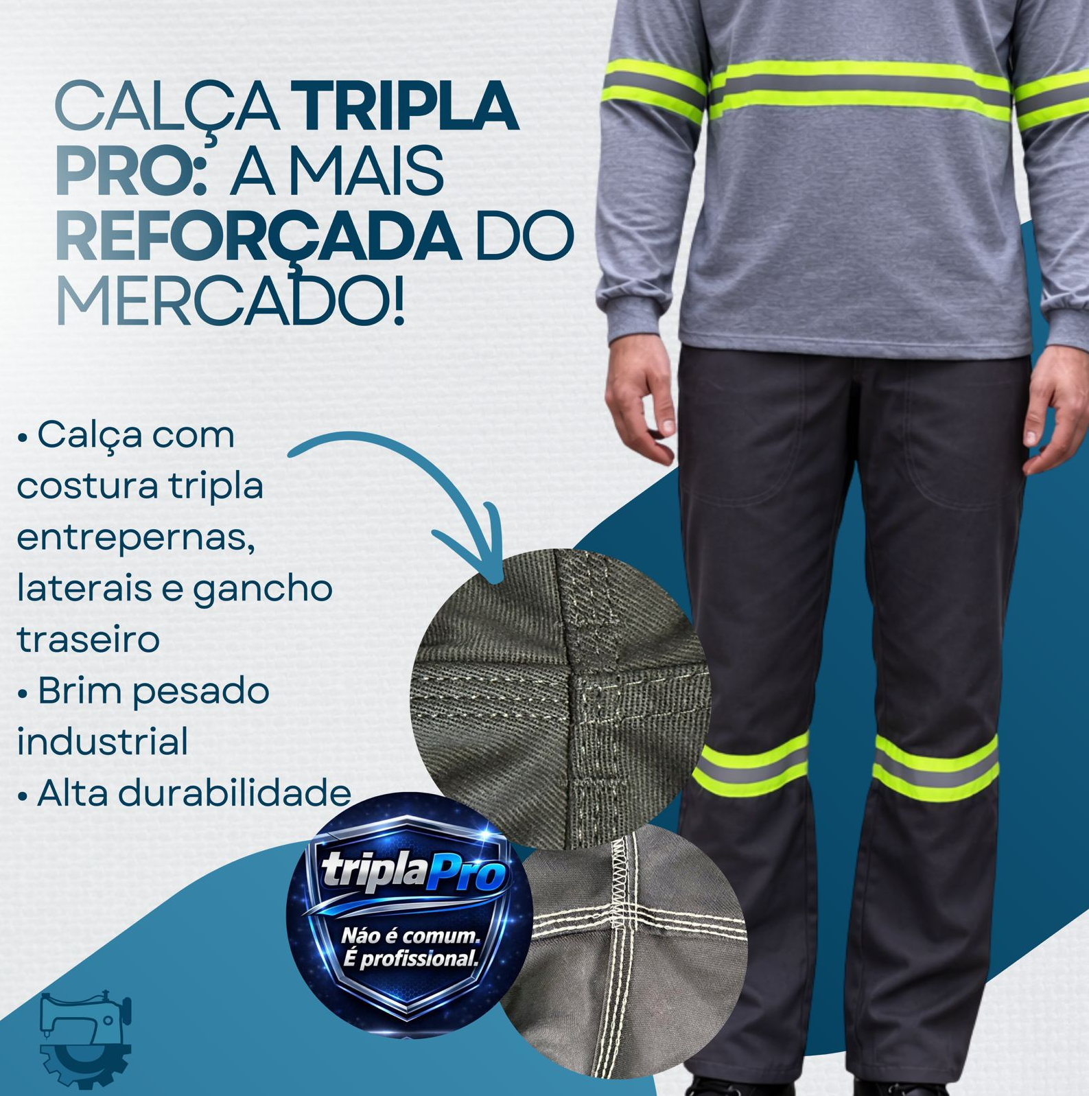 Calça de Brim Masculina Reforçada Sem Faixa Refletiva - Luza Confecções